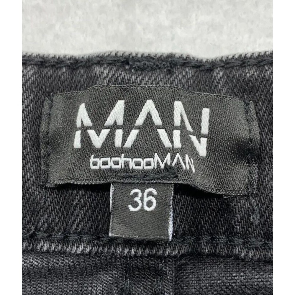 BooHoo MAN Denim Jeans Button Fly Embroidered Black Mens Size 36 Regular - Picture 4 of 14